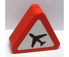 Duplo, Brick 1 x 3 x 2 Triangle Road Sign with Black Airplane on White Pattern (Sticker) - Set 7840