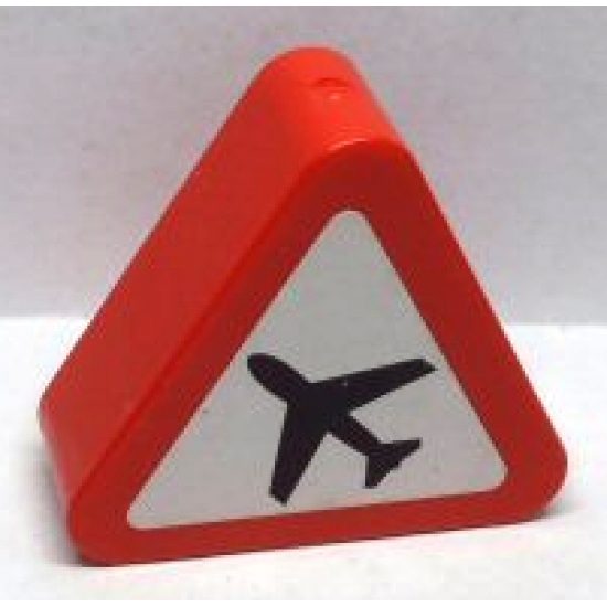 Duplo, Brick 1 x 3 x 2 Triangle Road Sign with Black Airplane on White Pattern (Sticker) - Set 7840