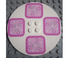 Tile, Round 8 x 8 with 4 Pink Floral Placemats Pattern (Stickers) - Set 5895