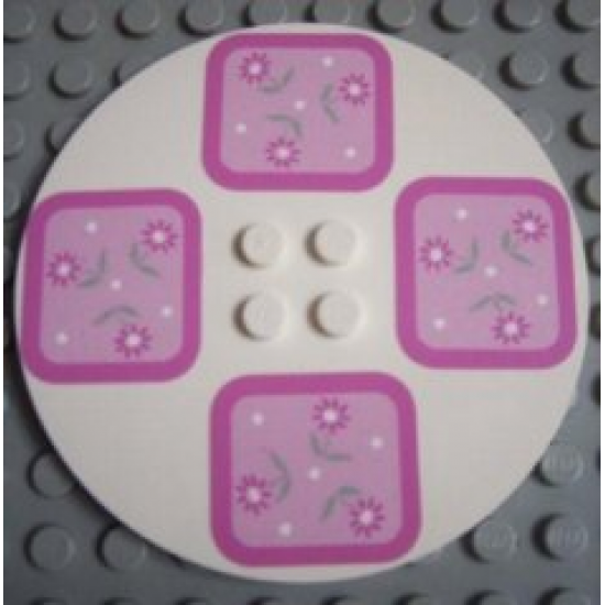 Tile, Round 8 x 8 with 4 Pink Floral Placemats Pattern (Stickers) - Set 5895