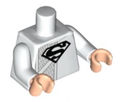 Torso with Black Superman Logo, Dark Bluish Gray Mesh Stripe Pattern / White Arms / Light Nougat Hands