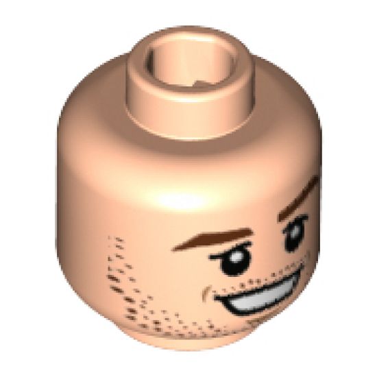 Minifigure, Head Reddish Brown Eyebrows, Stubble, White Pupils, Chin Dimple, Open Smile Pattern (Christoph Kramer) - Hollow Stud