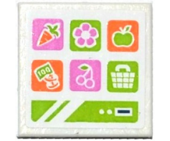 Road Sign 2 x 2 Square with Open O Clip with Carrot, Flower, Apple, Money, Cherry and Basket Icons on Screen Pattern (Sticker) - Set 41108