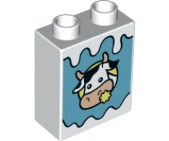 Duplo, Brick 1 x 2 x 2 with Cow on Medium Azure Background Pattern