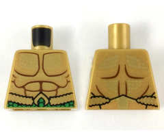 Torso Bare Chest with Muscles Outline, Gold Scales and Green Belt Pattern