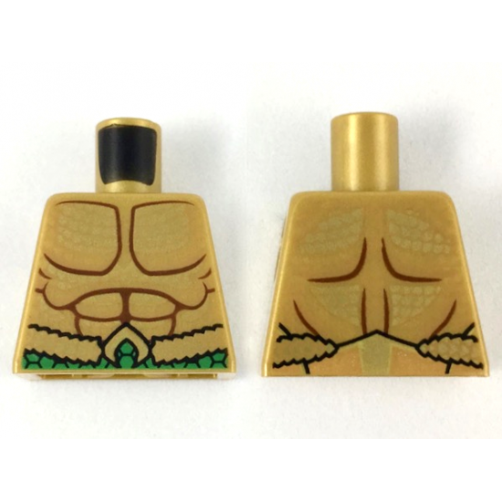Torso Bare Chest with Muscles Outline, Gold Scales and Green Belt Pattern