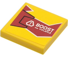 Tile 2 x 2 with 'BOOST - VOLATILE' on Dark Red and Yellow Background with Black Outline on Left Pattern (Sticker) - Set 8113
