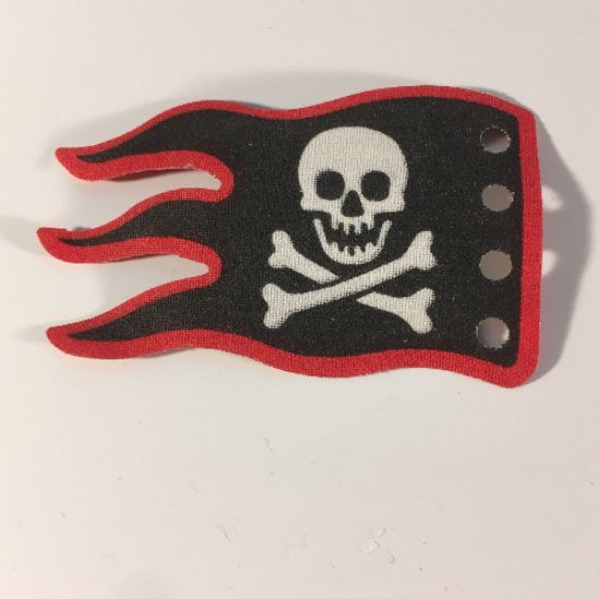 Cloth Flag 8 x 5 Wave with Red Border and Skull and Crossbones Pattern