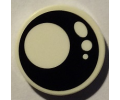 Tile, Round 2 x 2 with Bottom Stud Holder with Black Eye with White Pupil and 3 White Circles Pattern Model Left Side (Sticker) - Set 40234