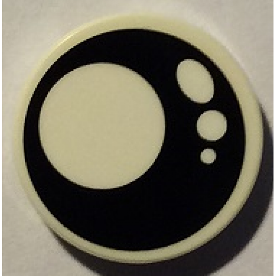 Tile, Round 2 x 2 with Bottom Stud Holder with Black Eye with White Pupil and 3 White Circles Pattern Model Left Side (Sticker) - Set 40234