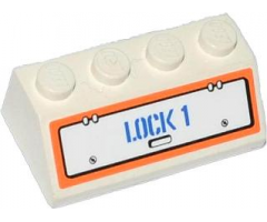 Slope 45 2 x 4 with Hatch and 'LOCK 1' Pattern (Sticker) - Set 60015