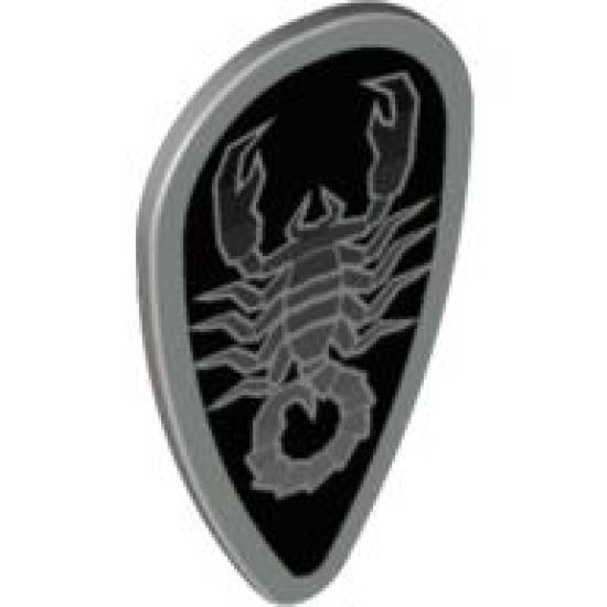 Minifigure, Shield Ovoid with Black and Silver Vladek Scorpion with Silver Border Pattern