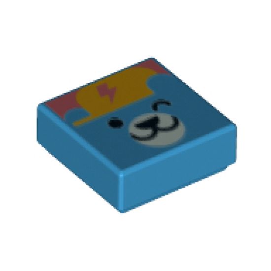 Tile 1 x 1 with Winking Bear Face, Bright Light Orange Cap and Coral Lightning Bolt Pattern