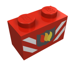 Brick 1 x 2 with Fire Logo Badge and White Stripes Pattern