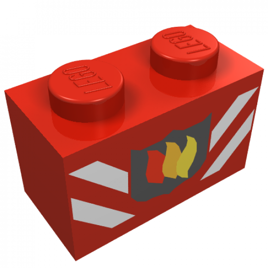 Brick 1 x 2 with Fire Logo Badge and White Stripes Pattern