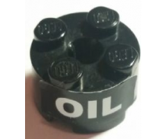 Brick, Round 2 x 2 with Axle Hole with 'OIL' Pattern (Sticker) - Set 8161
