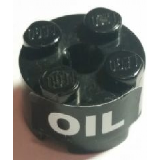 Brick, Round 2 x 2 with Axle Hole with 'OIL' Pattern (Sticker) - Set 8161