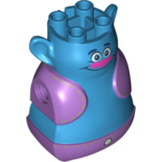 Torso Large with Head, Trolls, 4 Studs on Top, Medium Lavender Vest and Pants Pattern