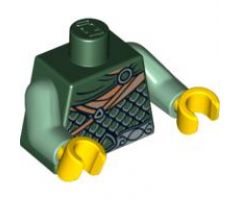 Torso Elf with Silver Scale Mail, Light Brown Straps and Cape Pattern / Sand Green Arms / Yellow Hands
