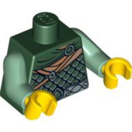Torso Elf with Silver Scale Mail, Light Brown Straps and Cape Pattern / Sand Green Arms / Yellow Hands