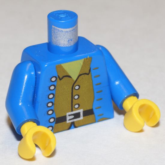 Torso Pirate Open Jacket, Brown Shirt, Silver Buttons Pattern / Blue Arms / Yellow Hands