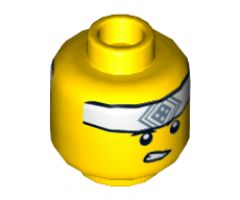 Minifigure, Head Dual Sided White Headband with Sand Blue Square Symbol, Smile / Gritted Teeth Pattern - Hollow Stud