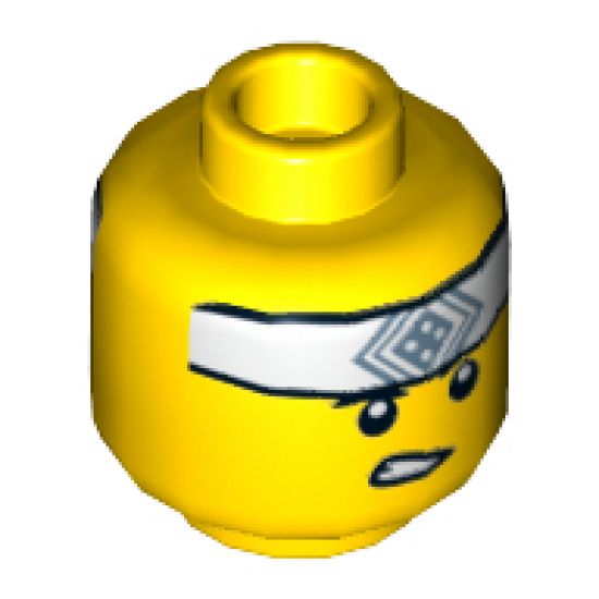 Minifigure, Head Dual Sided White Headband with Sand Blue Square Symbol, Smile / Gritted Teeth Pattern - Hollow Stud