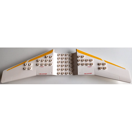 Duplo, Aircraft Airplane Large Wings 30 x 6 with Yellow Stripes on Front Edges, Red 'NO STEP' and 'JET FUEL ONLY' Pattern on Both Sides (Stickers) - Set 7843