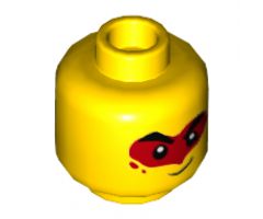 Minifigure, Head Dual Sided Thick Black Eyebrows, Angry / Smile with Red Eye Mask Pattern - Hollow Stud