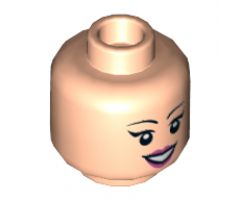 Minifigure, Head Dual Sided Female Black Eyelashes, Dark Pink Lips, Smile with Teeth / Open Mouth Scared Pattern (Daphne) - Hollow Stud