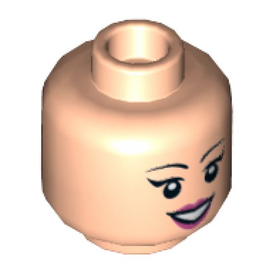 Minifigure, Head Dual Sided Female Black Eyelashes, Dark Pink Lips, Smile with Teeth / Open Mouth Scared Pattern (Daphne) - Hollow Stud