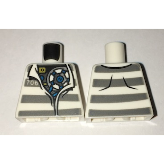Torso Town Prisoner Open Collar, Number 706, Dark Bluish Gray Stripes, Mechanical Pattern