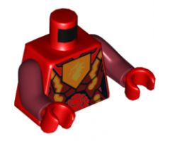 Torso Nexo Knights Female Armor with Orange and Gold Circuitry and Gold Dragon Head on Orange Pentagonal Shield Pattern / Dark Red Arms / Red Hands