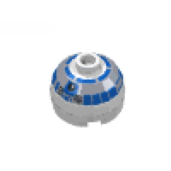 Brick, Round 2 x 2 Dome Top with Silver and Blue Pattern (R2-D2)