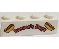 Brick 1 x 4 with Hot Dogs and 'Roscoe's Dogs' Pattern (Sticker) - Set 75883