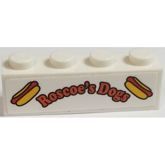 Brick 1 x 4 with Hot Dogs and 'Roscoe's Dogs' Pattern (Sticker) - Set 75883