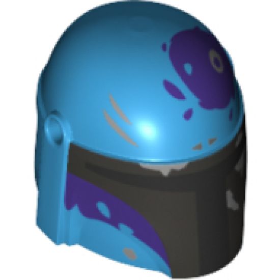 Minifigure, Headgear Helmet with Holes, SW Mandalorian with Silver and Dark Purple Pattern