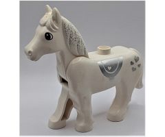 Duplo, Animal Horse with Movable Head, Silver Mane, Saddle and Hearts Pattern
