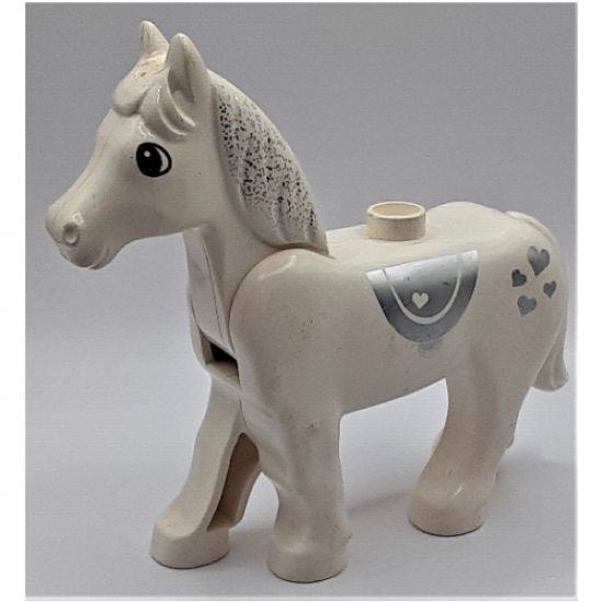 Duplo, Animal Horse with Movable Head, Silver Mane, Saddle and Hearts Pattern
