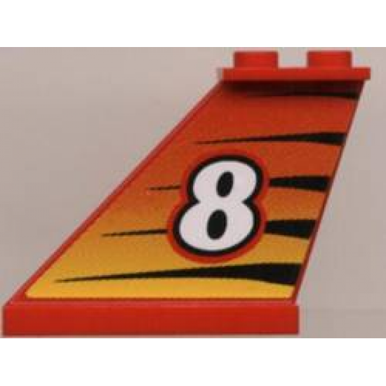 Tail 4 x 1 x 3 with White Number 8 on Tiger Stripes Background Pattern on Left Side (Sticker) - Set 8229