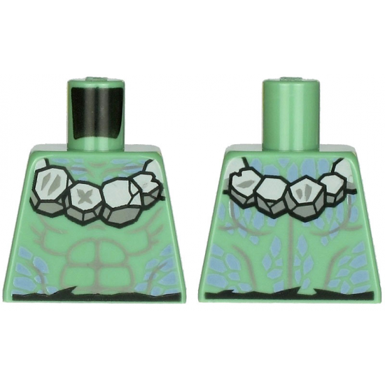 Torso Bare Chest with Light Bluish Gray Muscles Outline, Stone Necklace and Sand Blue Spots Pattern