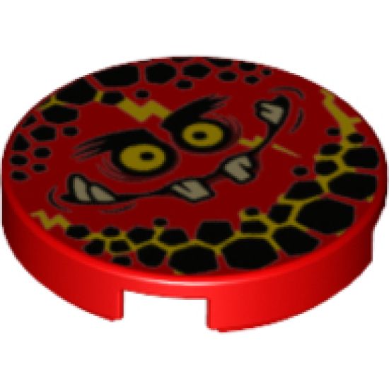 Tile, Round 2 x 2 with Bottom Stud Holder with Globlin Face with Small Teeth Pattern