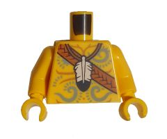 Torso Bare Chest Muscles Outline, Feather Necklace, Dark Orange Crossbelt and Light Bluish Gray Filigree Tattoos Pattern / Yellow Arms / Yellow Hands