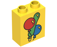 Duplo, Brick 1 x 2 x 2 with Three Balloons Pattern