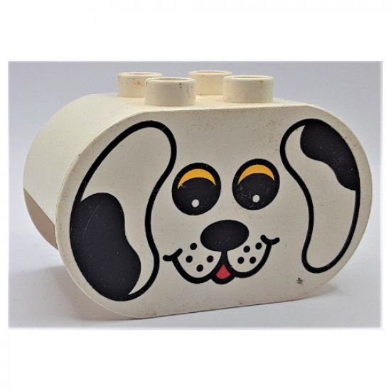 Duplo, Brick 2 x 4 x 2 Rounded Ends with Dog Face Type 1 (colored) Pattern