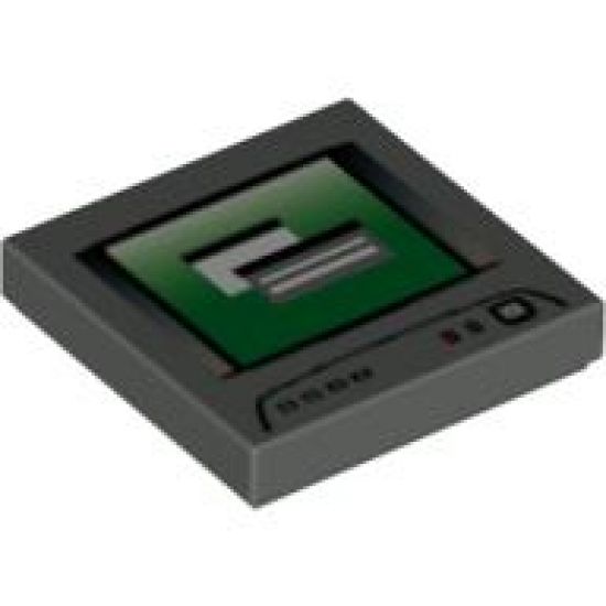 Tile 2 x 2 with Computer Monitor with White Circle and Line Power Switch Pattern