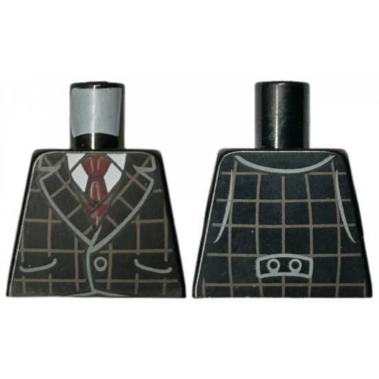 Torso Jacket with Dark Tan Checkered Lines, White Shirt, Dark Red and Dark Tan Tie and Vest Pattern