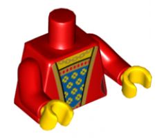 Torso Female Outline Dress with Blue and Gold Fabric, Gold Trim and Necklace Pattern / Red Arms / Yellow Hands