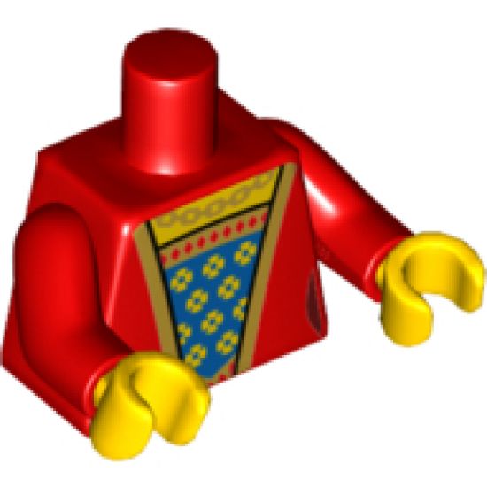 Torso Female Outline Dress with Blue and Gold Fabric, Gold Trim and Necklace Pattern / Red Arms / Yellow Hands