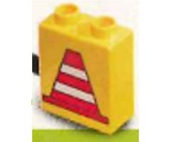 Duplo, Brick 1 x 2 x 2 with Construction Cone 1 Pattern